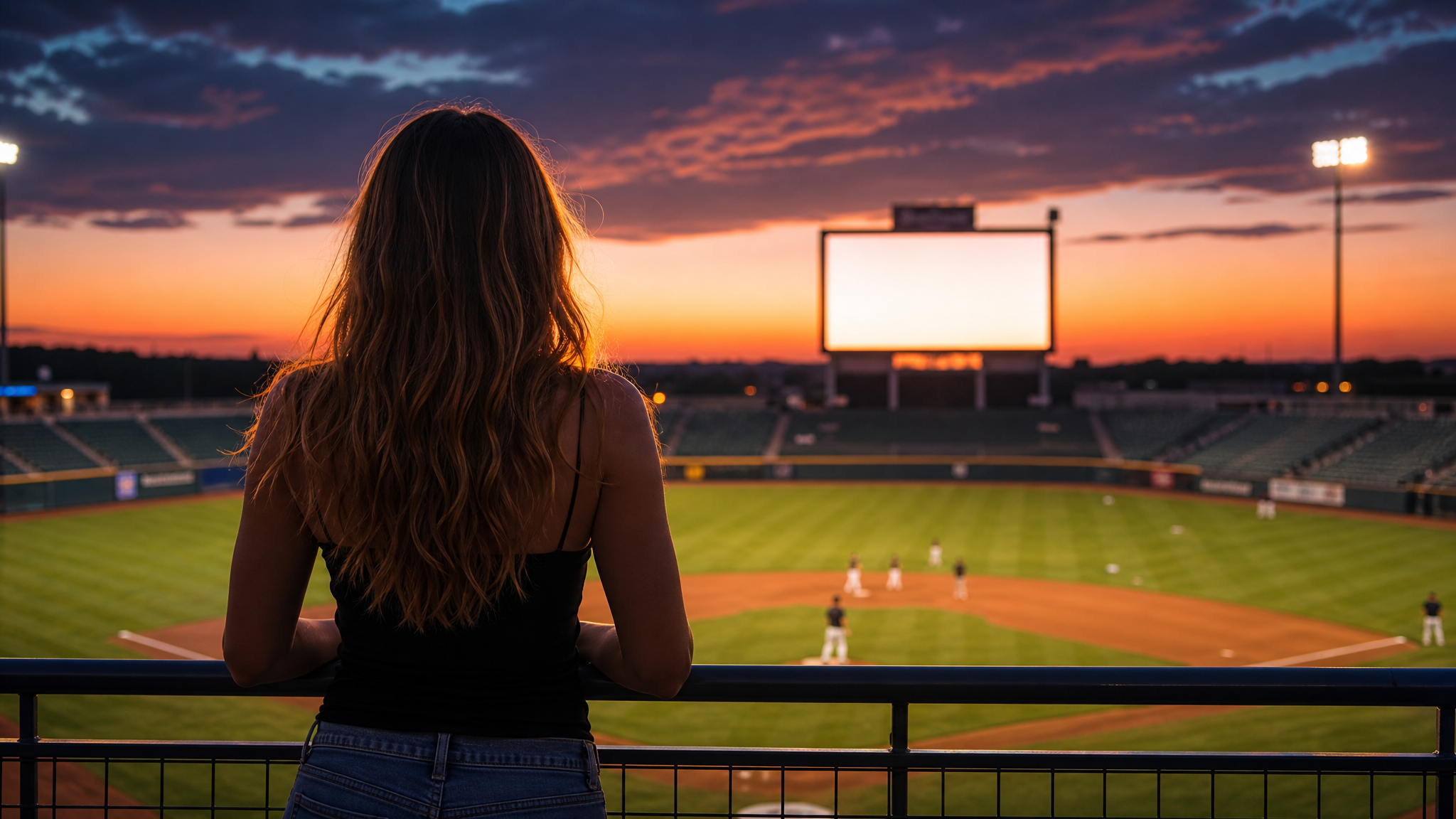 AI baseball stadium video generator promotional campaign clip idea showing a jumbotron stadium shot