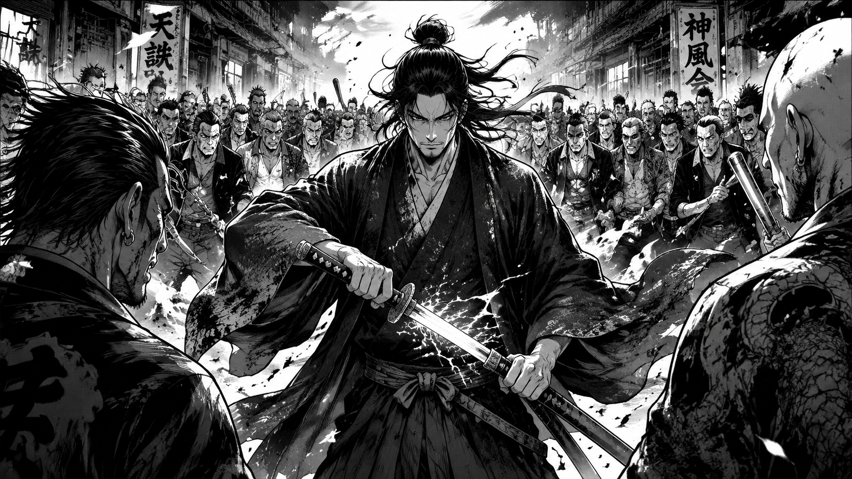 AI comic book maker samurai showcase with ronin warrior facing opponents