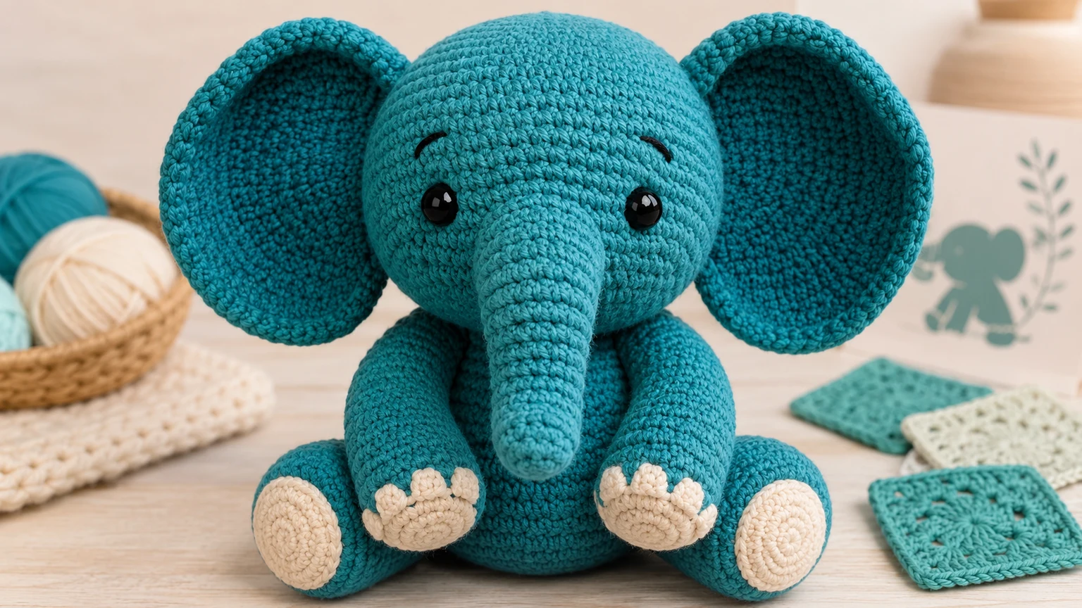 3D crochet pattern generator preview for a teal elephant crochet plush