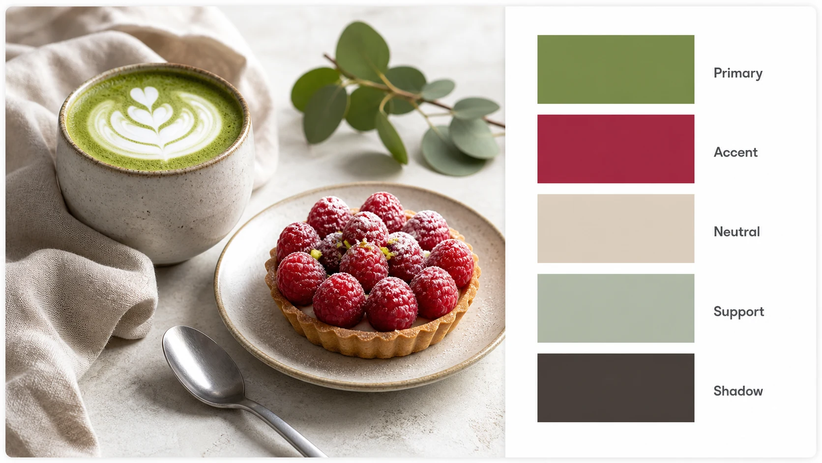 Color palette by image cafe mood board with matcha and five swatches