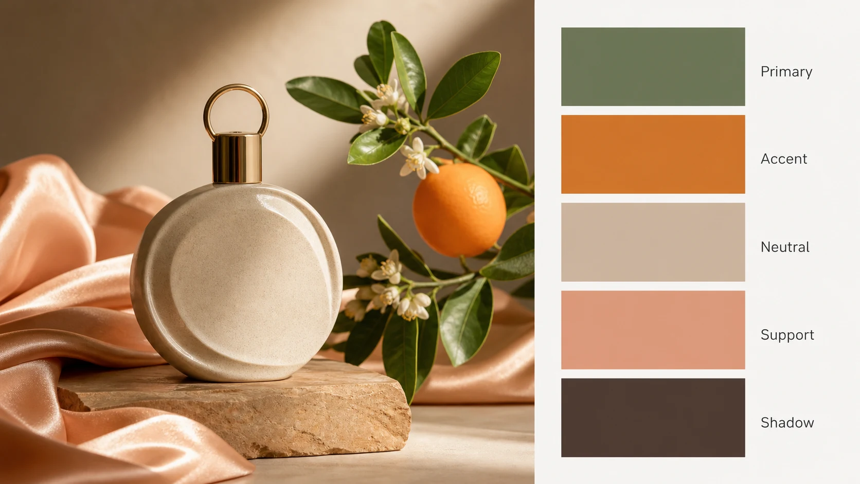 Color palette by image product report with perfume bottle and five swatches