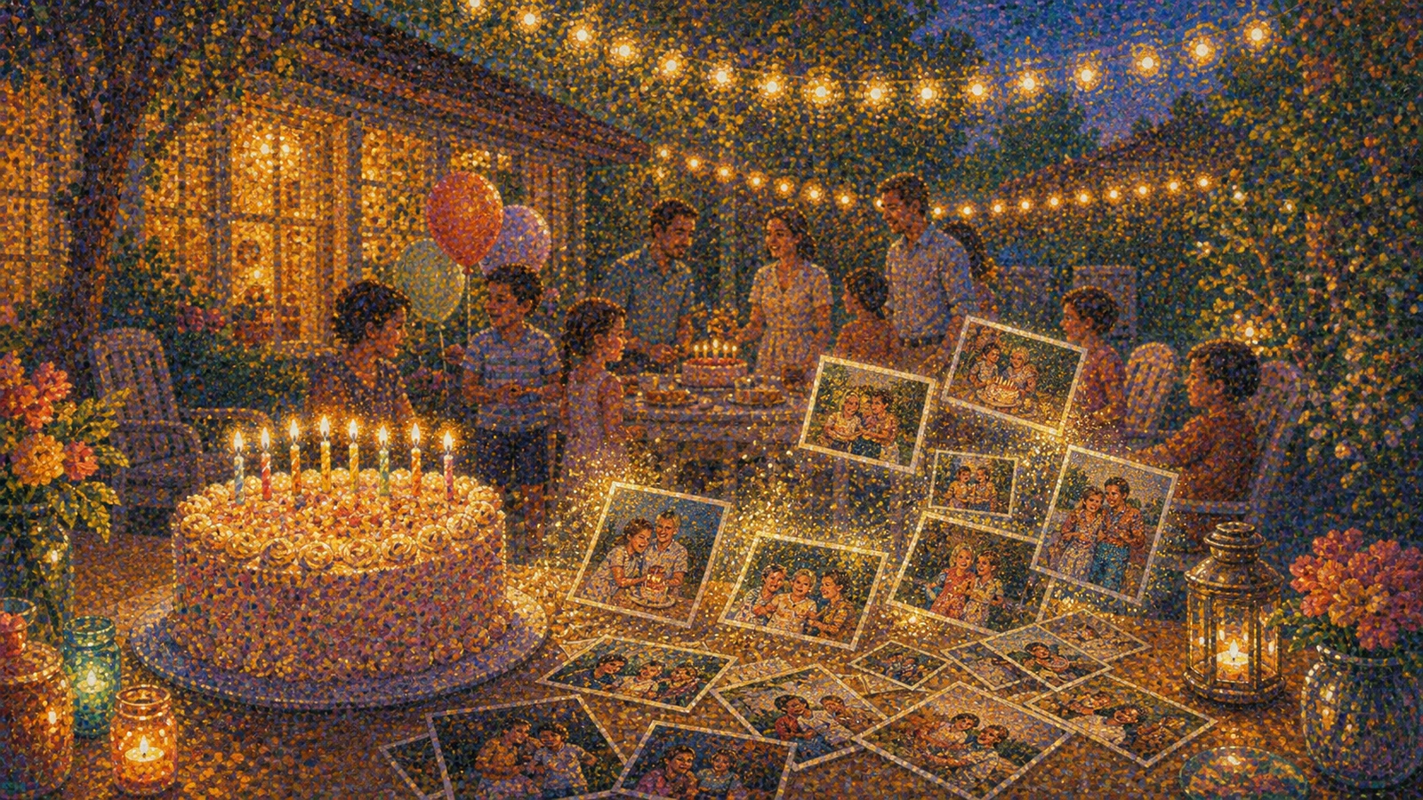 Create birthday video from photos in a pointillist memory style