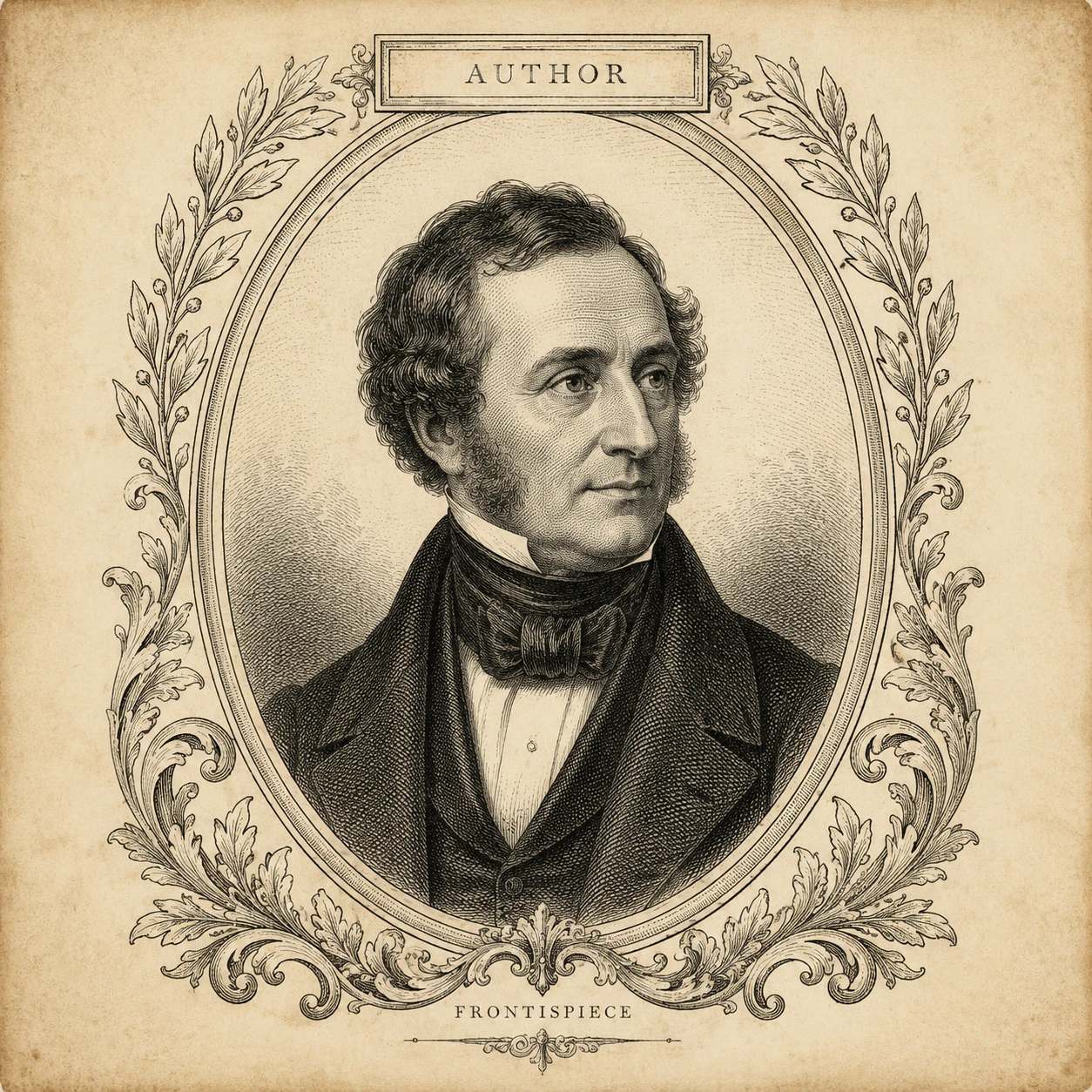 Antique Book Frontispiece Engraving Portrait