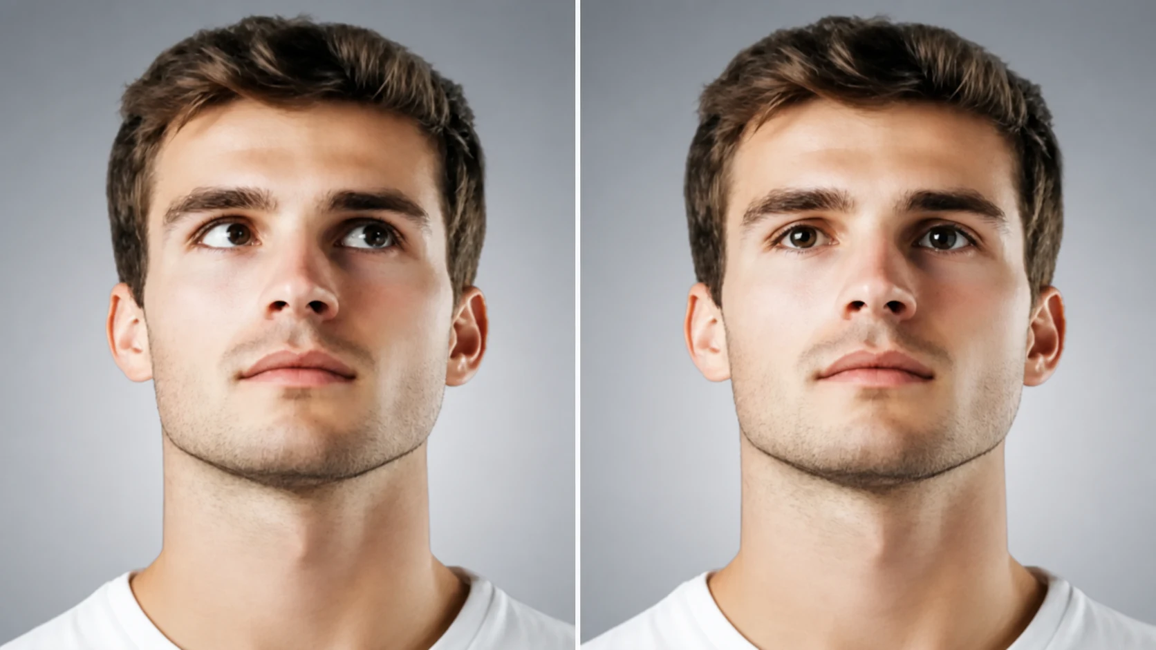 Comparison of closed eye reconstruction versus open eye gaze redirection results using an eye direction changer