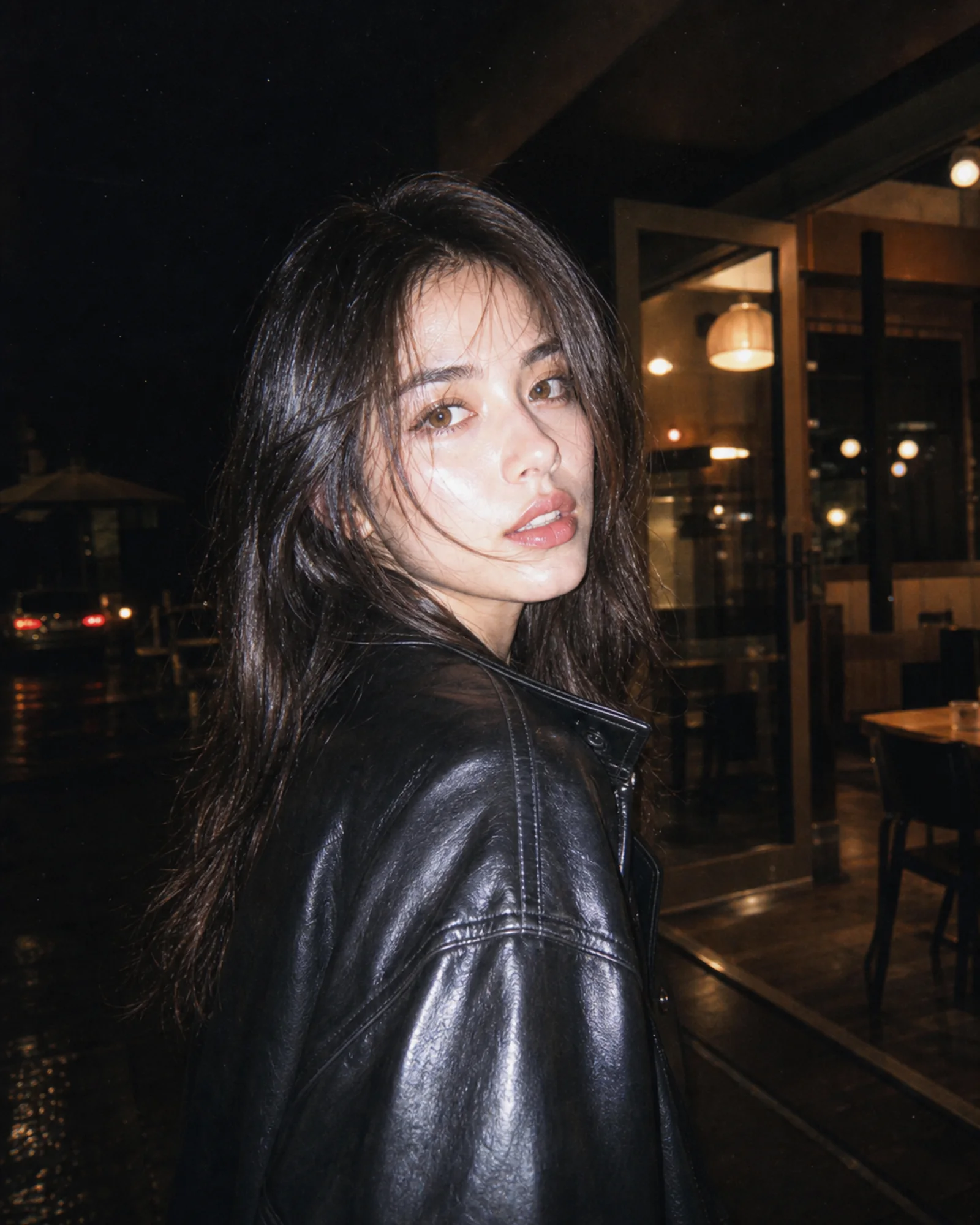 Add instagram flash filter to photo with hard direct flash and vintage grain