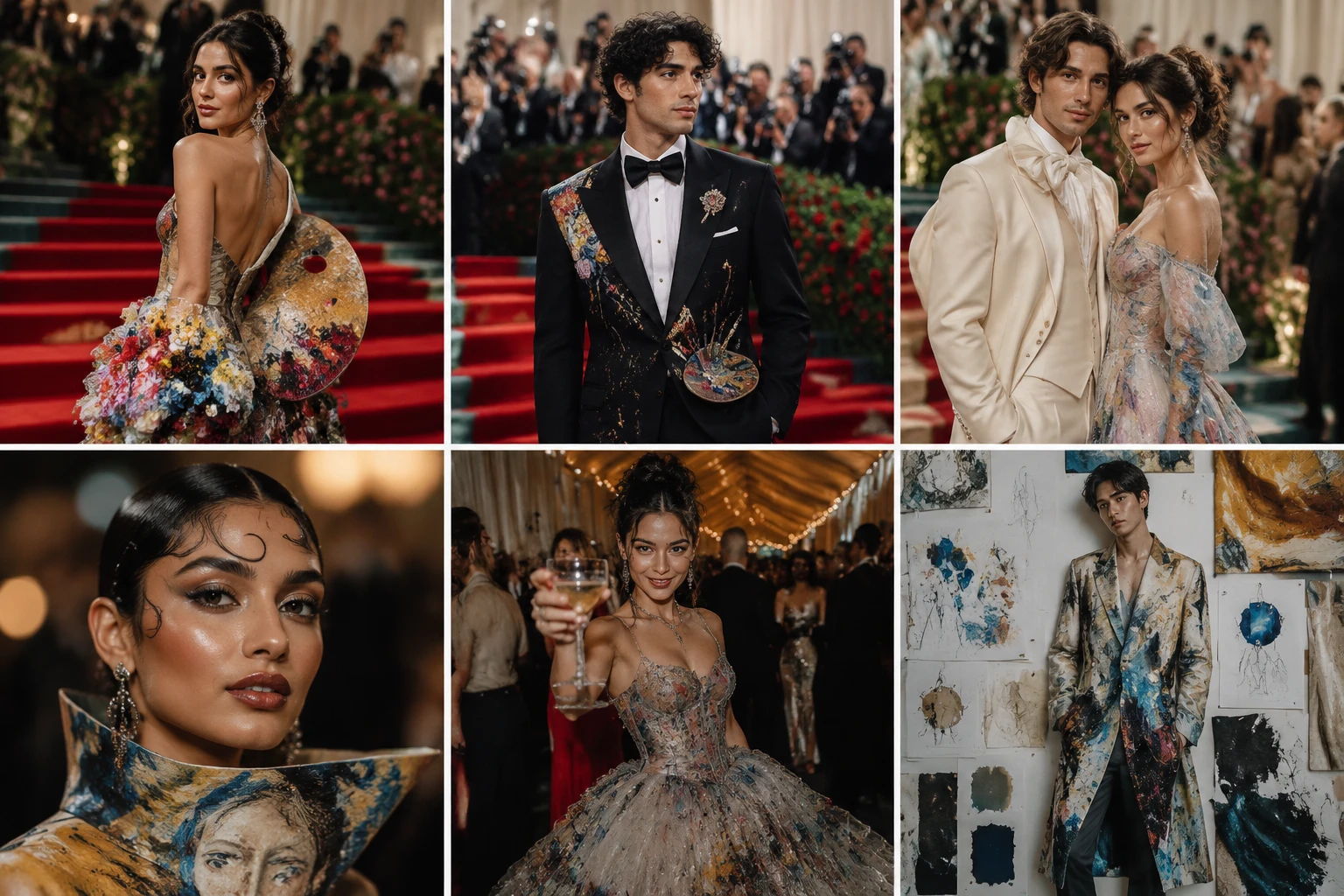 A grid of Met Gala AI portraits generated from ordinary selfies