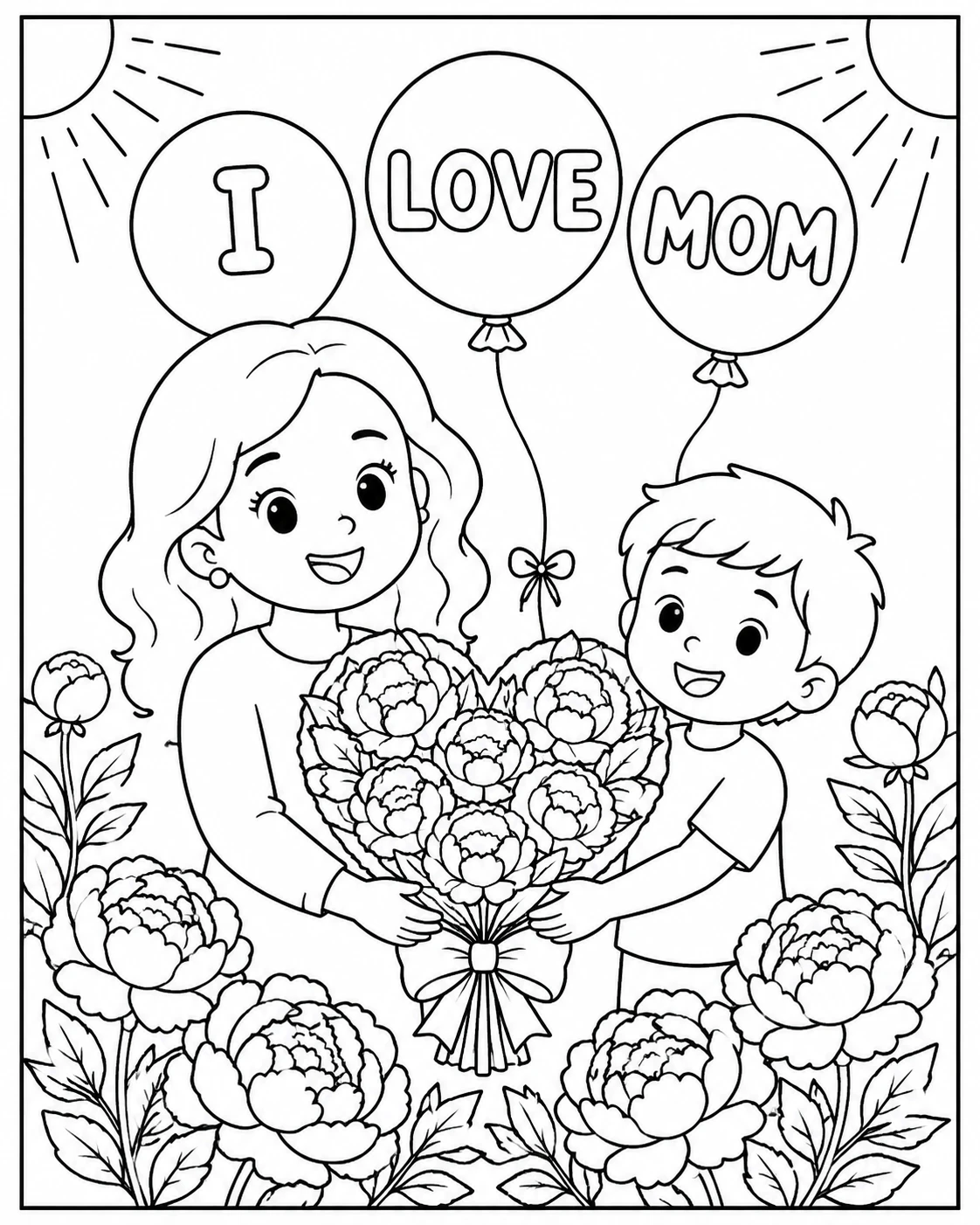 Coloring Page Mother's Day Prompt — For Kids to Color