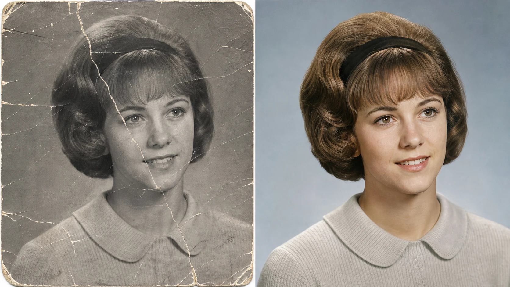 Best free old photo restorer online comparison for a scratched school portrait restored in 4K