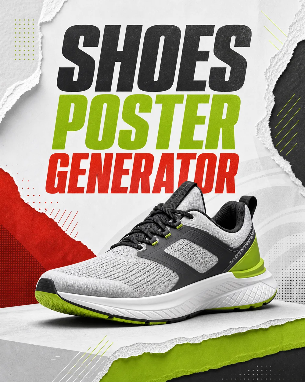 AI shoes poster generator preview with an unbranded sneaker campaign design