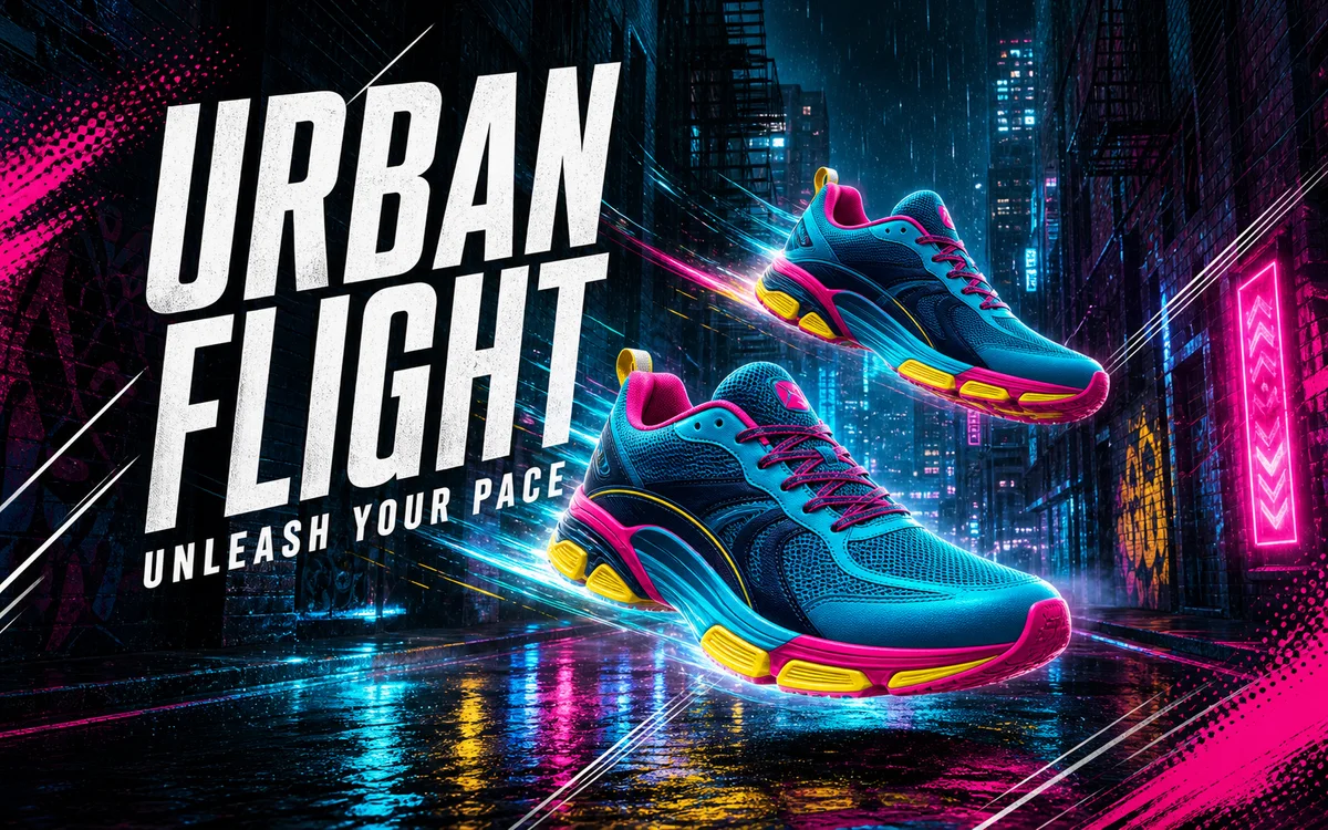 Urban sneaker campaign poster generated for a shoe shop