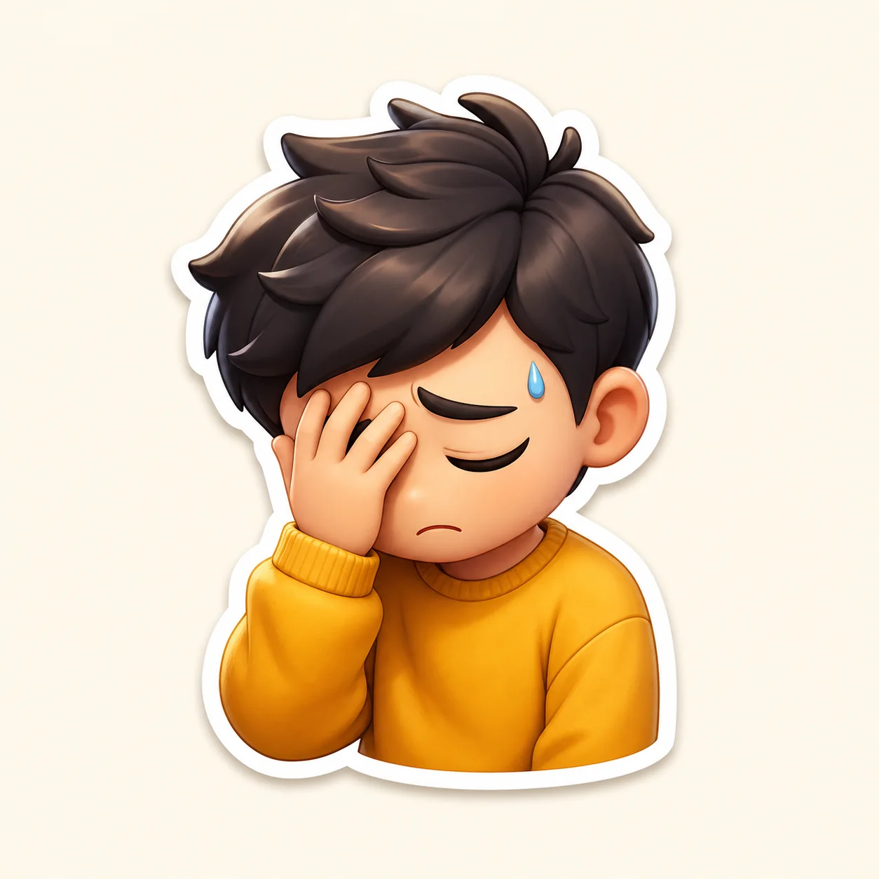Original chibi chat sticker with an awkward facepalm expression